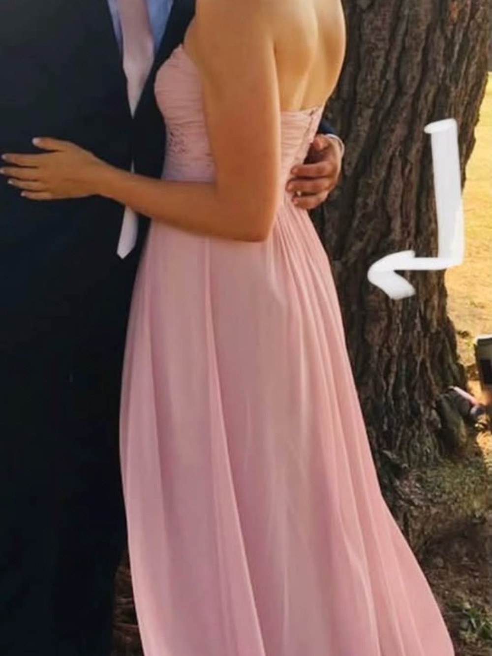 Camille La Vie Strapless Blush Pink Chiffon Gown